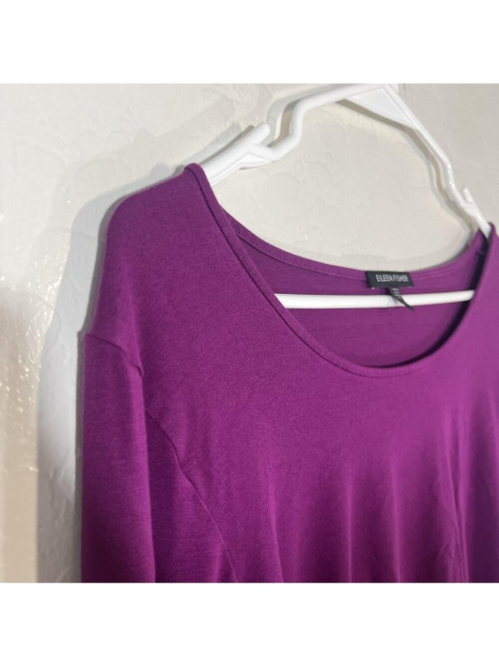 Eileen Fisher Shirt Womens Large Purple Solid Scoop Neck Long Sleeve Jersey Top - Picture 2 of 7